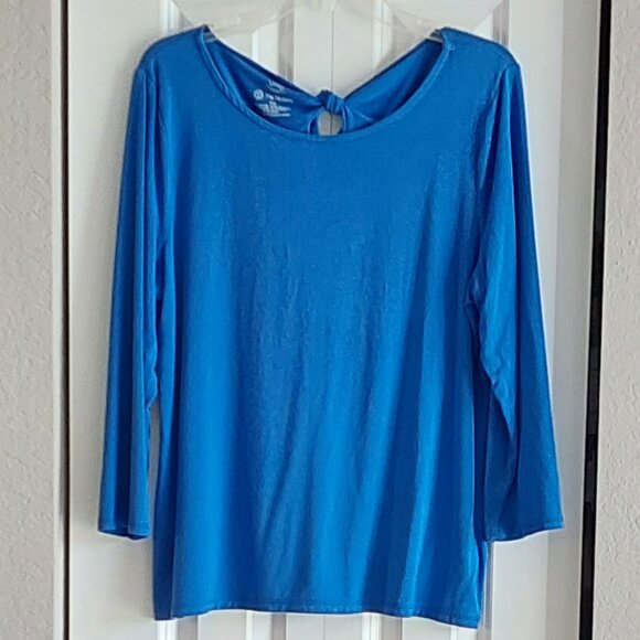T by Talbots 3/4 Sleeve Pull-over Blue Scoop Neck Top Size XLp - Picture 1 of 7